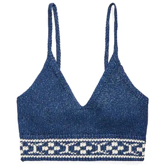 POLO by Ralph Lauren Geo-Motif Knitted Crop Top Woven Crochet Navy Bralette LG - Picture 7 of 9